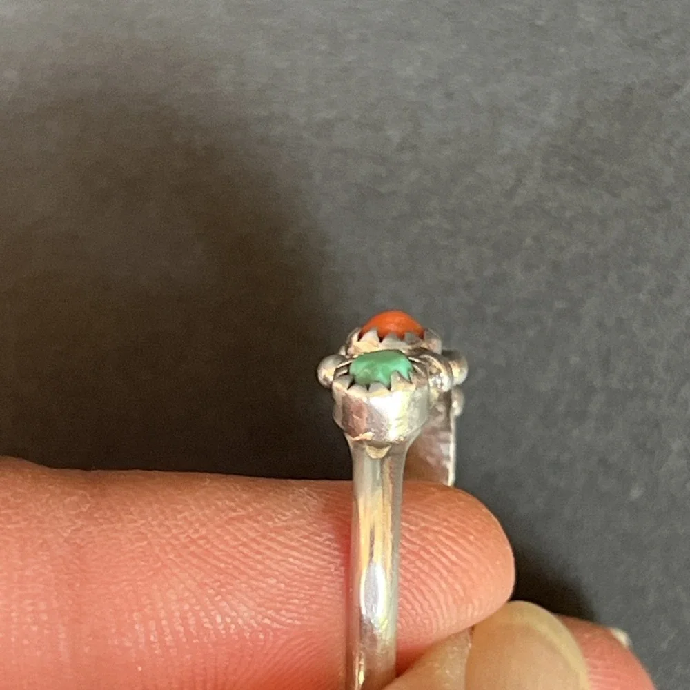 VTG Native American Sterling Silver Turquoise Coral Band Ring Sz 6.25 Handmade